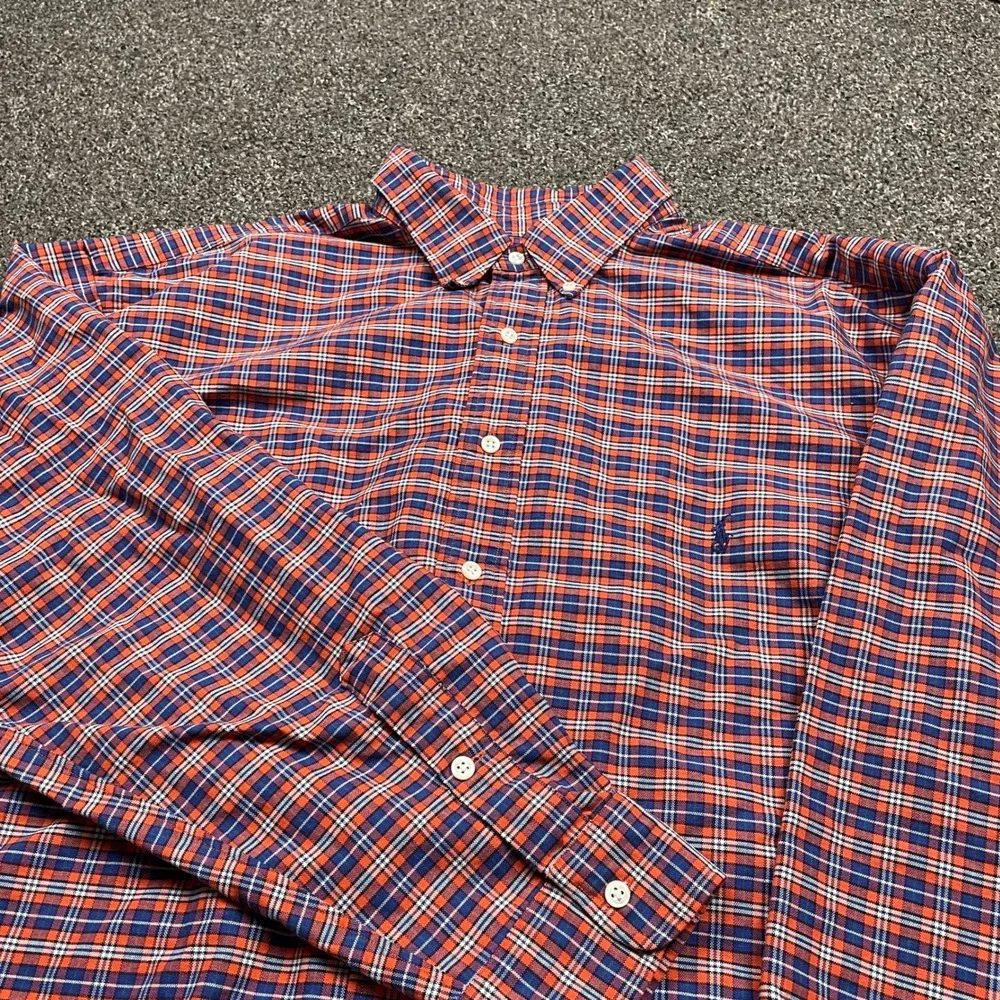 Polo Ralph Lauren Plaid Button Down Shirt Mens 2XLT Tall Orange Blue Cotton